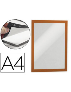 Marco porta anuncios durable magnetico din a4 dorso adhesivo removible color naranja pack de 2 unidades