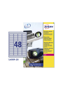Etiqueta adhesiva resistente avery poliester plata 1,2 mm 45,7x21,2 mm laser pack de 960unidades 2